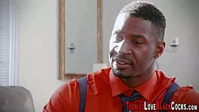 you'll love watching this redhead teen suck big black cock with handjob leading to cumshot