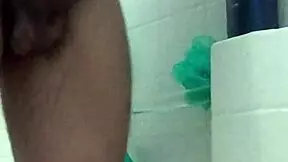 i'm washing my big brown dick, close up homemade solo
