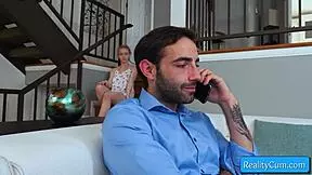 Blonde Teen Slut Athena Rayne Delivers Epic Blowjob on Sofa to Huge Cock.