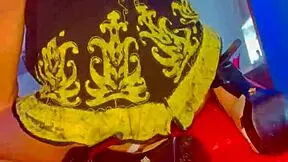 Horny Stepmom In Red Rose Outfit Licks Pussy Outdoors.