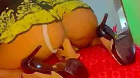 Horny Stepmom In Red Rose Outfit Licks Pussy Outdoors.