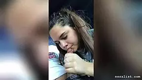 Latina teen babe performs blowjob on friend in car during outdoor public encounter from Craigslist