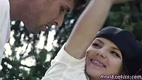 A petite euro babe gets anally banged outdoors in a group.