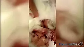 girl in bathroom masturbates then fucks herself with dildo