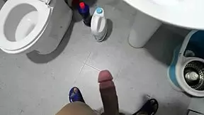 Asian teen's bathroom solo adventure
