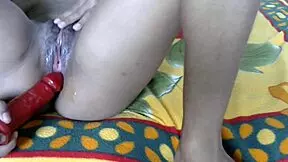 Teen enjoys solo masturbation with squirting dildo