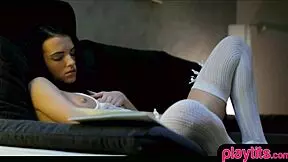 Gorgeous brunette masturbating at home, so horny