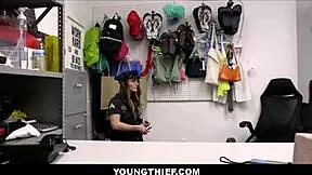 petite teen mira monroe, caught shoplifting, gets fucked by officer in costume to avoid charges