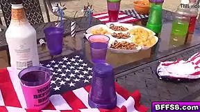 horny teen neighbors fuck poolside in a hot group 😏