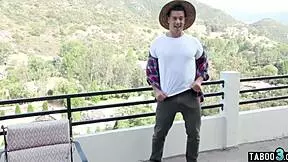 Busty teen penelope kay fucks the gardener's big cock in front of stepdad