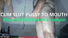 That cum slut gets a rough doggystyle quickie, ending with pussy to mouth creampie.