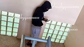 caught my tenant masturbating on camera, so i made him fuck me bent over outside