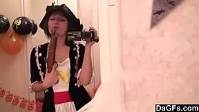 sexy caribbean pirate girl strips for the cam in ripped clothes