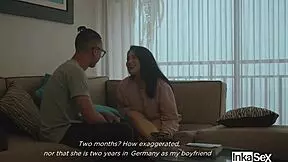 redhead peruvian babe rides with big tits in group orgasm