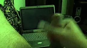 man jerks off while watching porn in slow motion and cums