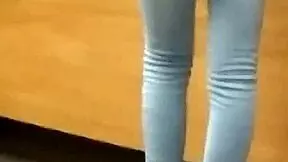 Hidden candid shot of young teen's legs and ass in jeans