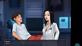 Hot Asian teacher jerks off student