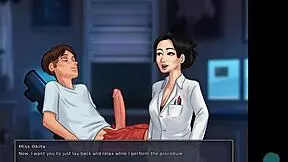 Hot Asian teacher jerks off student