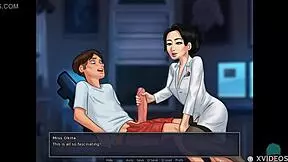 Hot Asian teacher jerks off student