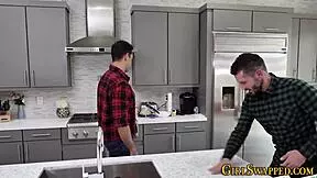 Stockings-clad teen stepdaughter gives blowjob and swallows cum in mouth