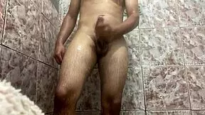 Sexy teen pornstar strokes her big cock to orgasm