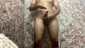 Sexy teen pornstar strokes her big cock to orgasm