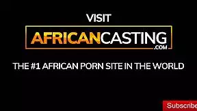 Young african teen 18+ in hotel casting struggles with massive cock. She tries deepthroat and doggystyle.