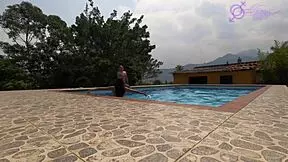 Colombian Teen Gives Blowjob And Tit Fuck In Pool With Friend