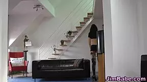 young british teen in stockings masturbates to cumshot