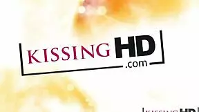 Blonde teens kissing passionately in jeans while humping each other.