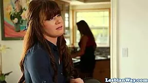 Teen in stockings getting pussylicked by stepmom