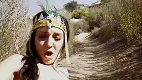 Young 18+ princess with small natural tits fucks excited prince outdoors, leading to cumshot facial