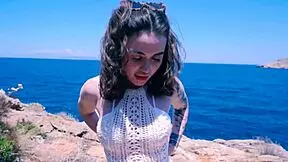 Oral sex in public with a teen on a monster cock