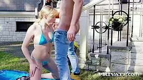Anny Aurora gives blowjob and fucks outdoors with small tits