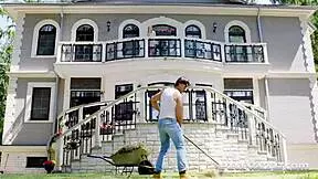 Anny Aurora gives blowjob and fucks outdoors with small tits