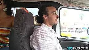 curly hair babe sucking cock on public bus