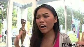 threesome with the asian lesbians at the party