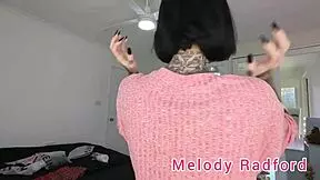 Hey, melody radford tries on that short black and red lingerie skirt in a closeup haul, showing off her big tits and ass 😏