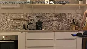 Girlfriend flashes in kitchen