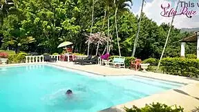 Lesbian teens enjoy pool time