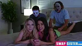 During the slumber party, stepbros swap their stepsisters in a wild orgy.