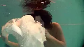 Russian cutie in pool striptease
