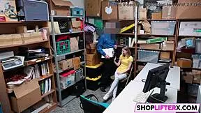 Shoplifting teen Catarina punished with blowjob and monster cock drilling in the shop