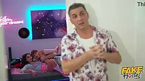 Fake Hostel drama with super cute teen girlfriend. Her jealous boyfriend suspects cheating while she's bent over!