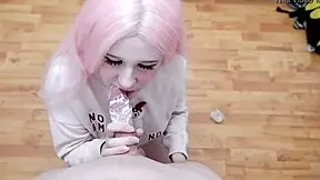 Sweet tooth licks whipped cream cock