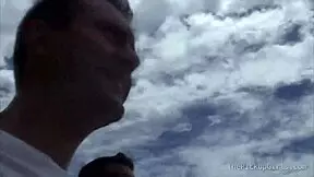 Teen sucks two dicks before riding them both.