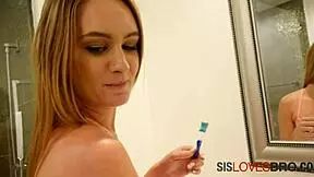 step sis lets brother stick his dick deep in her ass while brushing teeth in hardcore quickie doggystyle fucking
