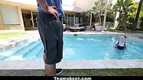 feeling the intense pleasure as ruby red gets fucked by her coach in the pool