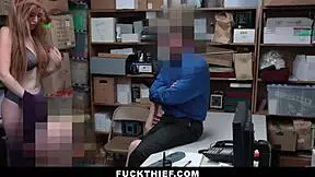shoplifting suspect and stepmom punished with cocks in office