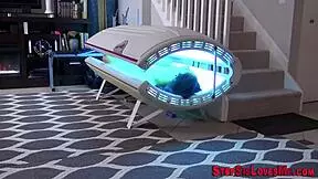 Teen sucking monster cock bent over for a big facial